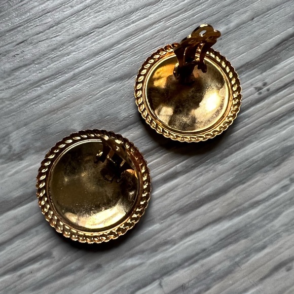 vintage 80s turquoise swirl enamel goldtone earclips - Picture 6 of 7